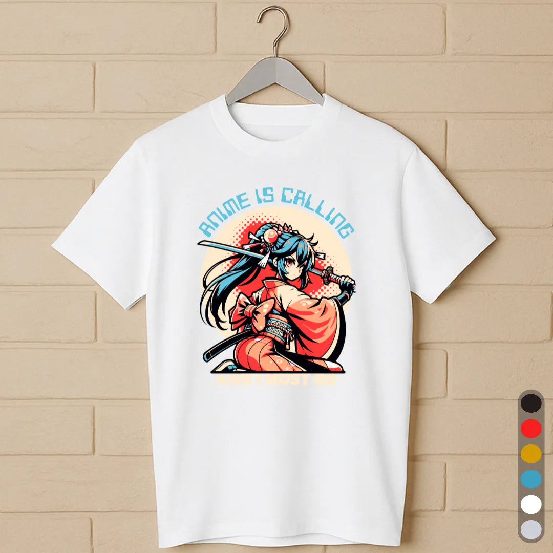 Anime Is Calling T-Shirt – Samurai Girl Graphic Tee