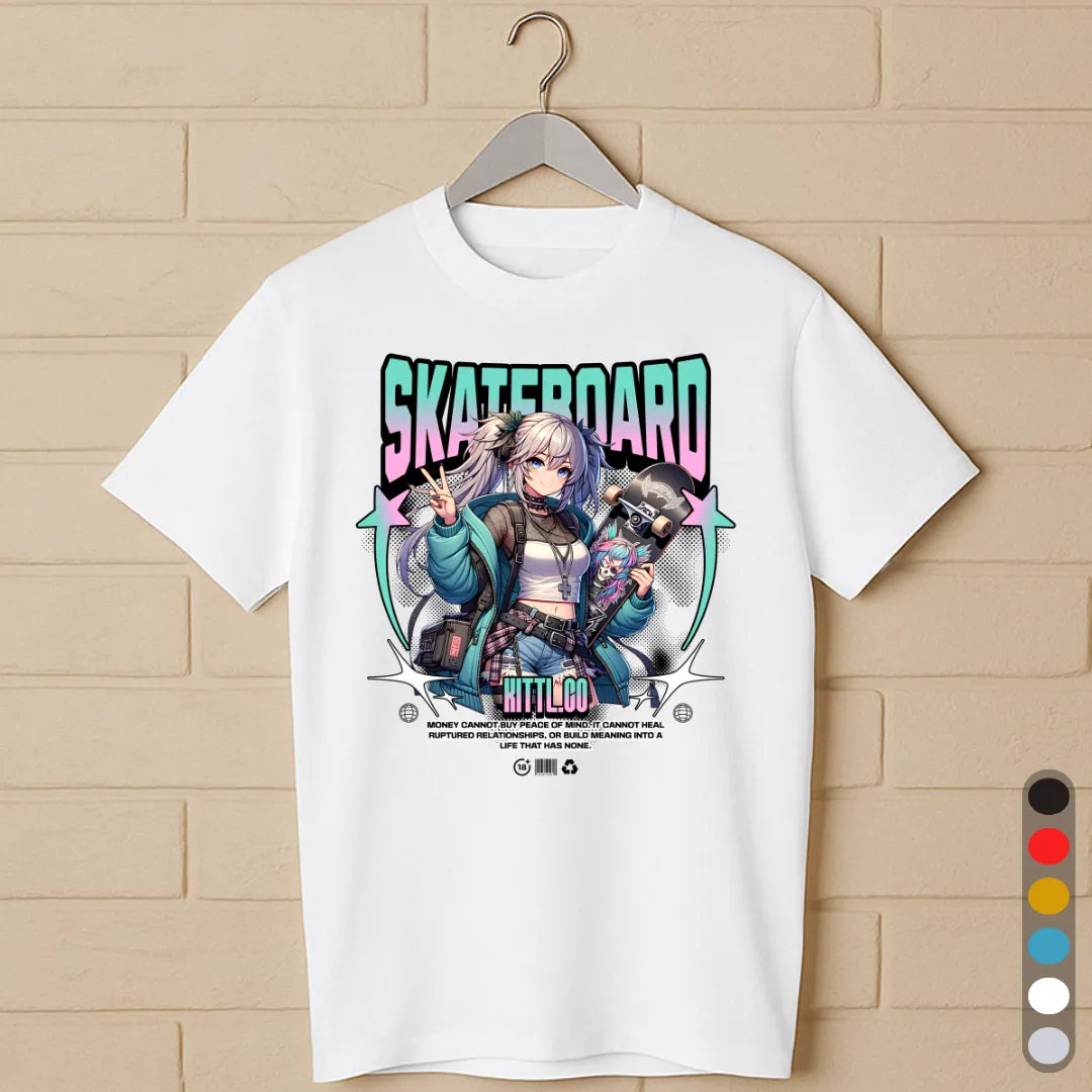 Anime Skateboard Girl T-Shirt – Streetwear Aesthetic Tee