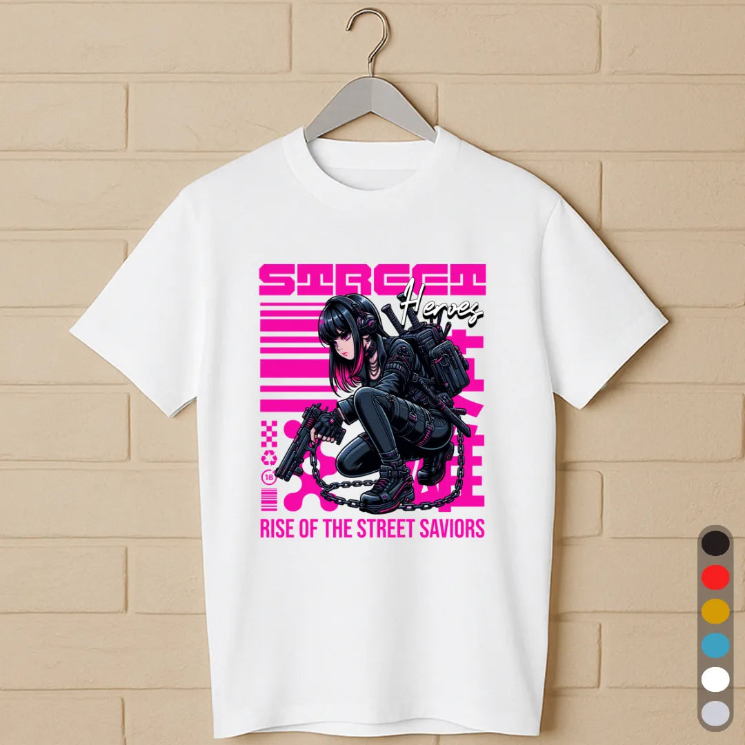 Street Heroes T-Shirt – Cyberpunk Anime Girl Tee