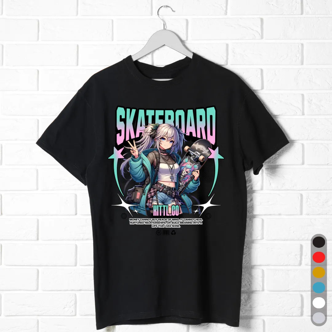 Anime Skateboard Girl T-Shirt – Streetwear Aesthetic Tee