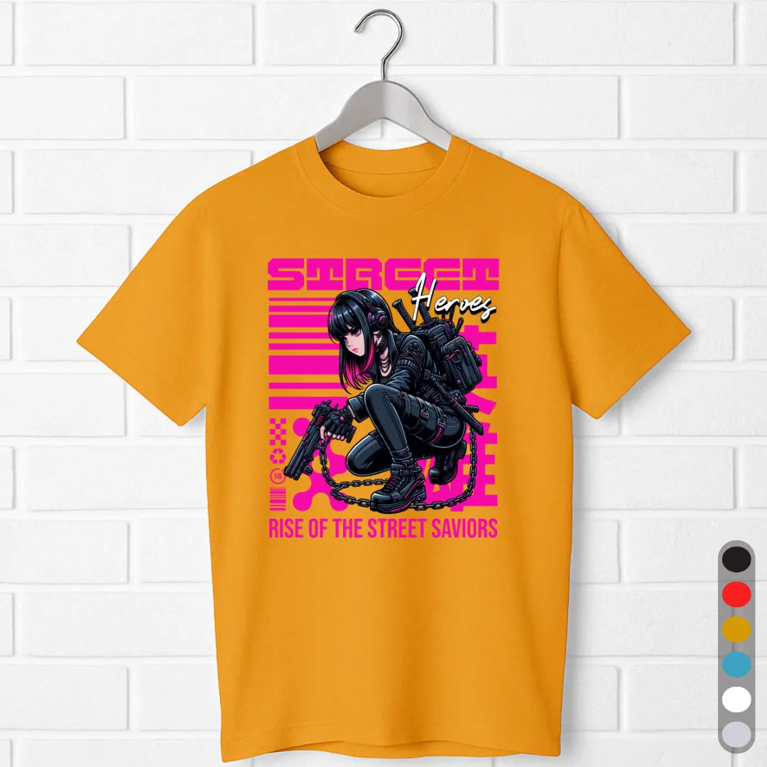 Street Heroes T-Shirt – Cyberpunk Anime Girl Tee