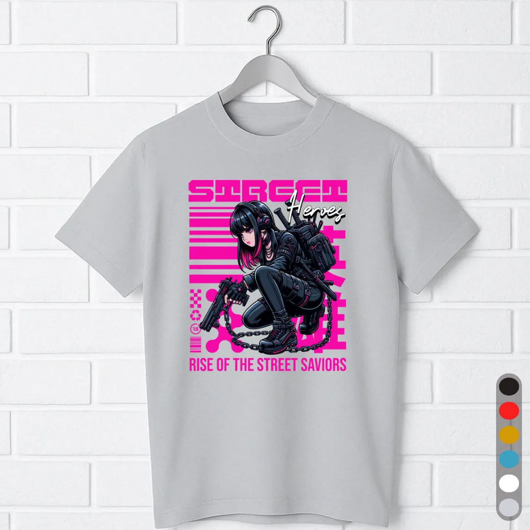 Street Heroes T-Shirt – Cyberpunk Anime Girl Tee