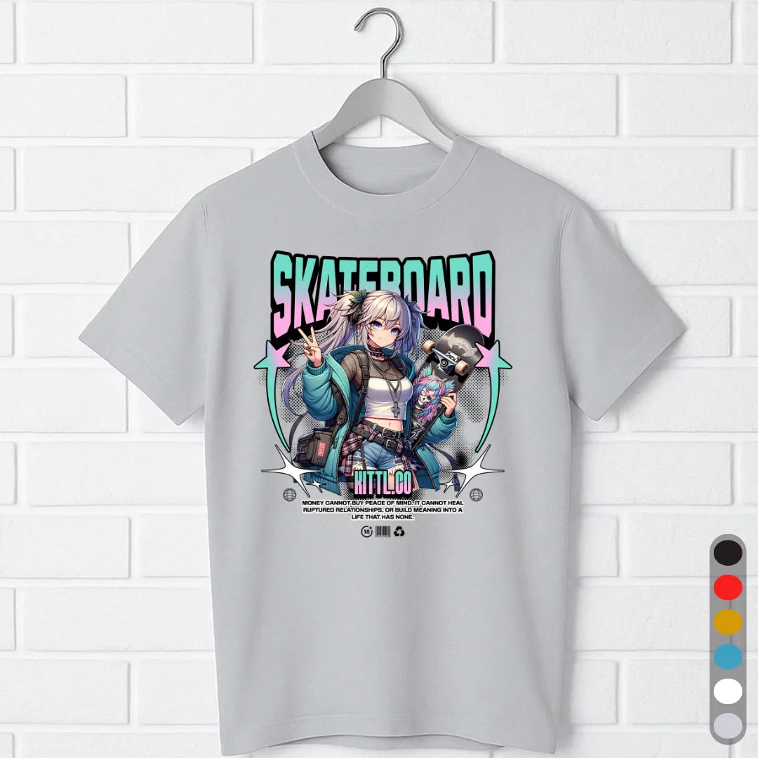 Anime Skateboard Girl T-Shirt – Streetwear Aesthetic Tee