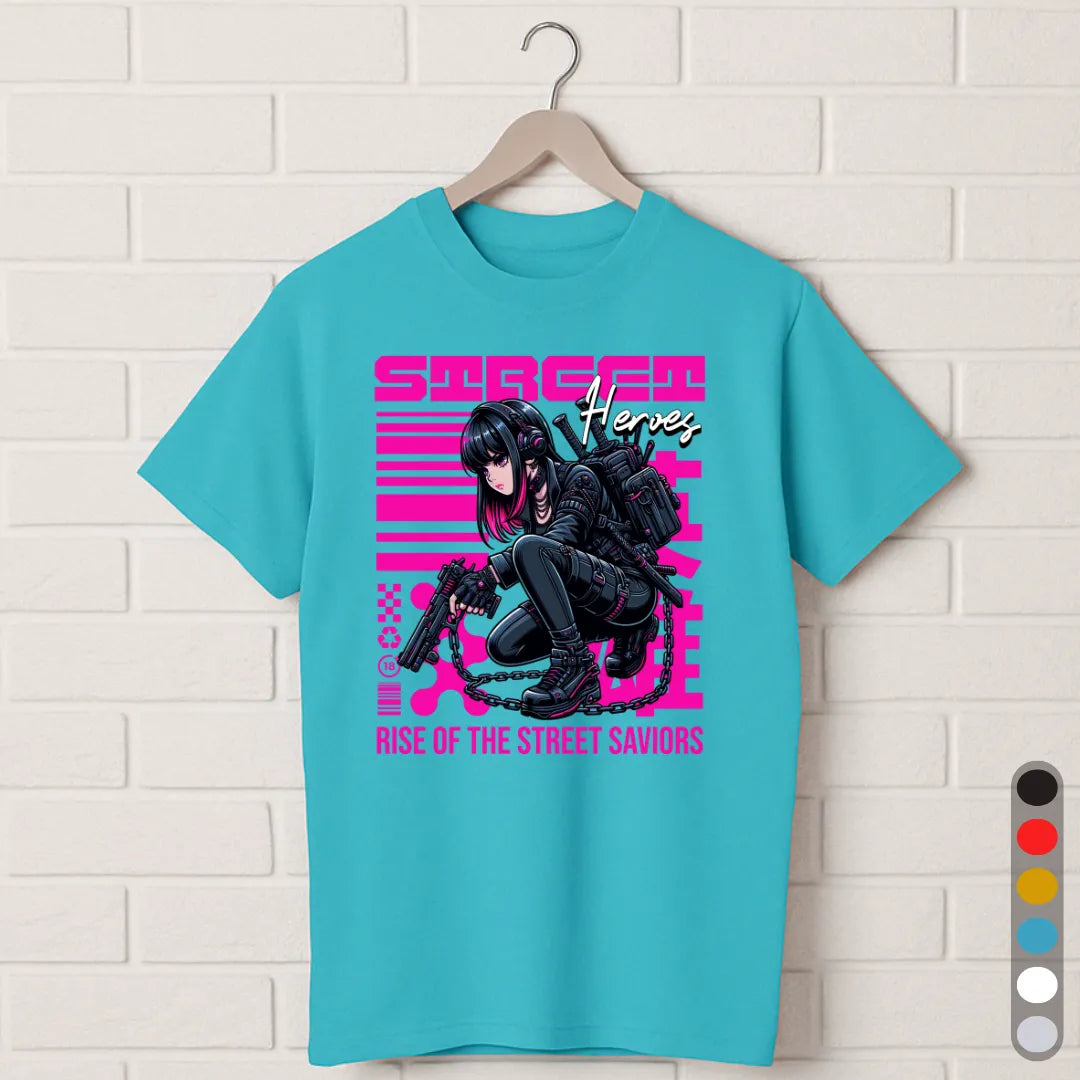 Street Heroes T-Shirt – Cyberpunk Anime Girl Tee