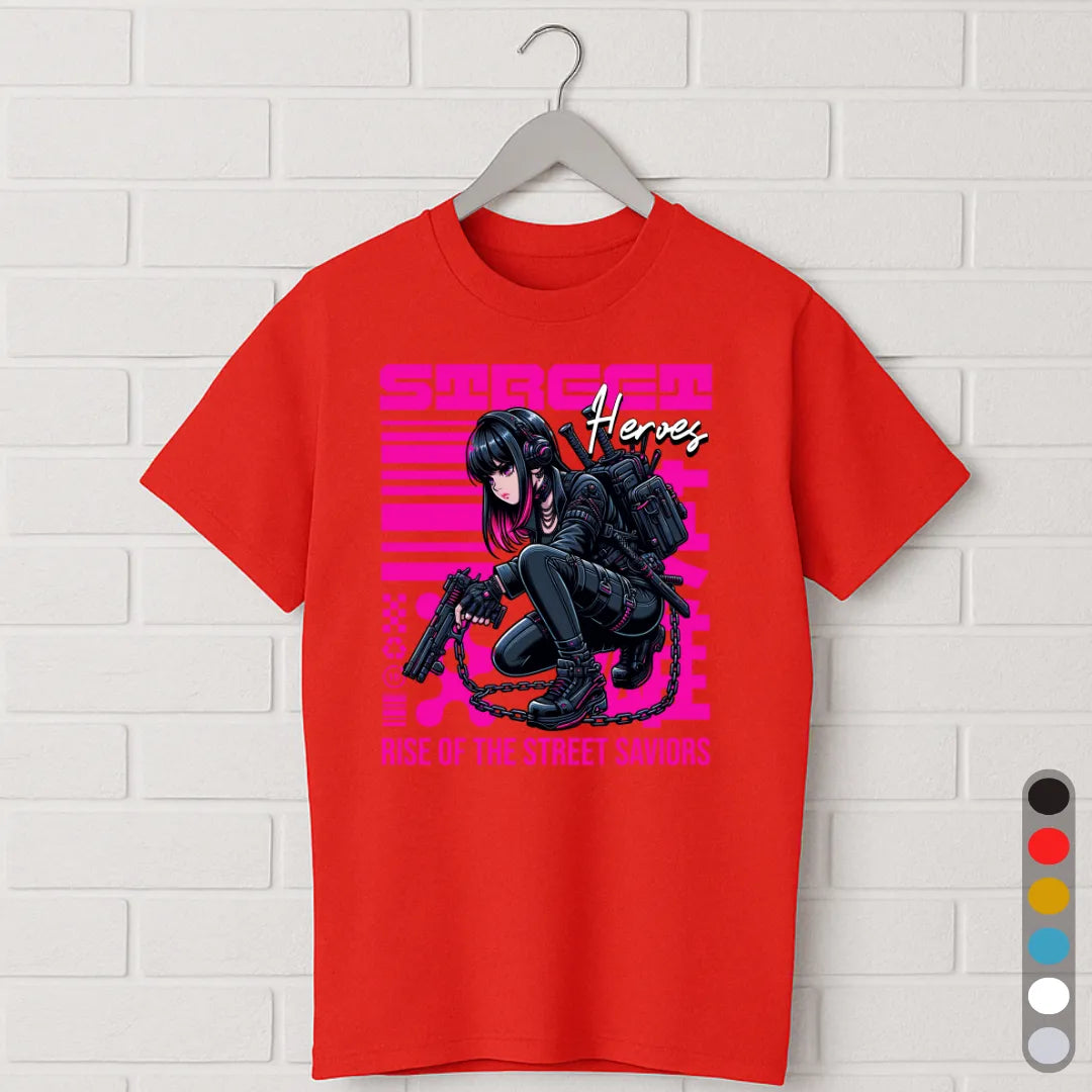 Street Heroes T-Shirt – Cyberpunk Anime Girl Tee