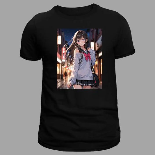 Aesthetic Anime Girl T-Shirt in Black