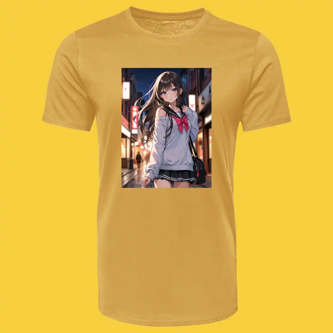 Aesthetic Anime Girl T-Shirt in Gold