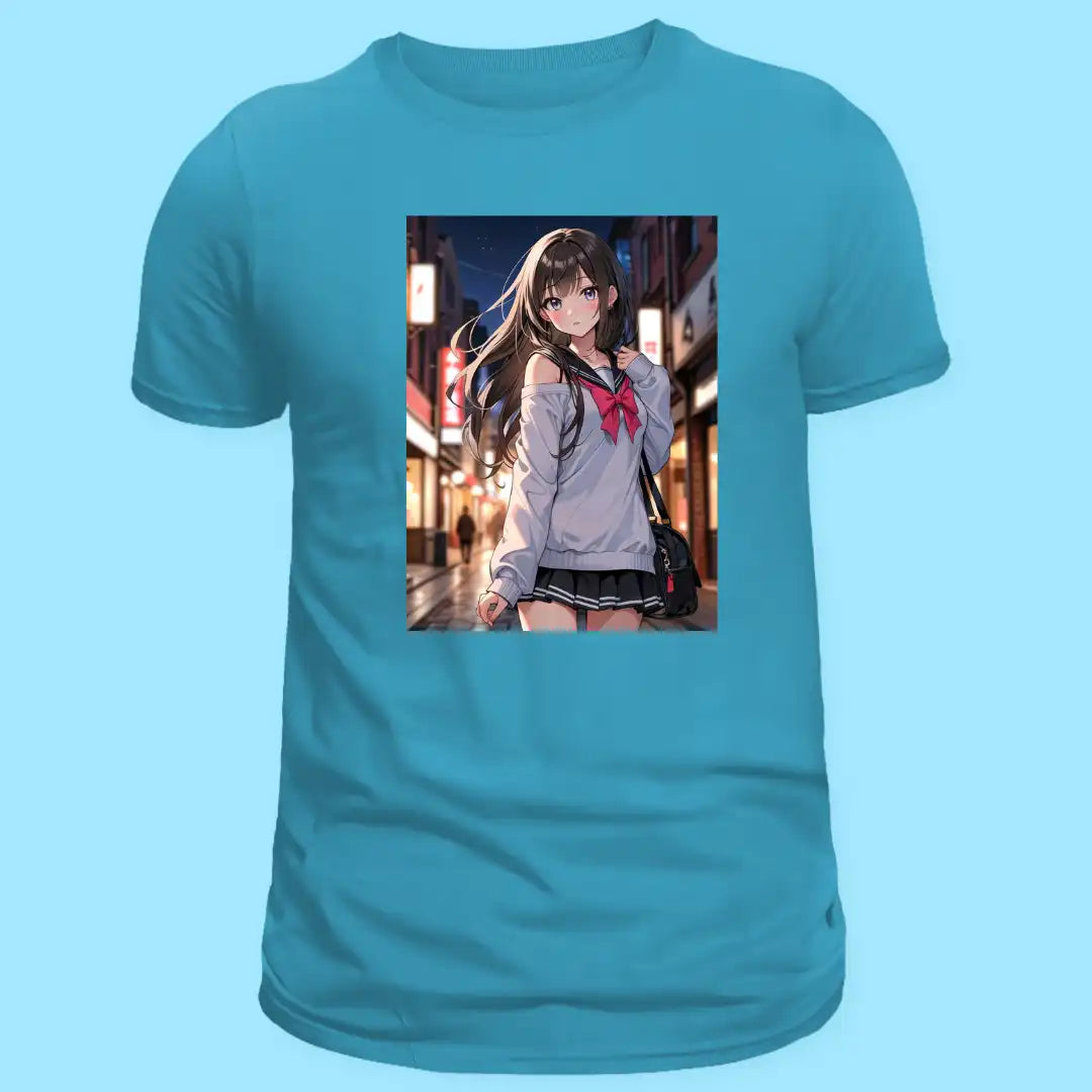 Aesthetic Anime Girl T-Shirt in Light Blue