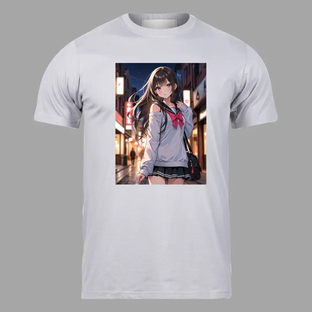 Aesthetic Anime Girl T-Shirt in Pastel Gray