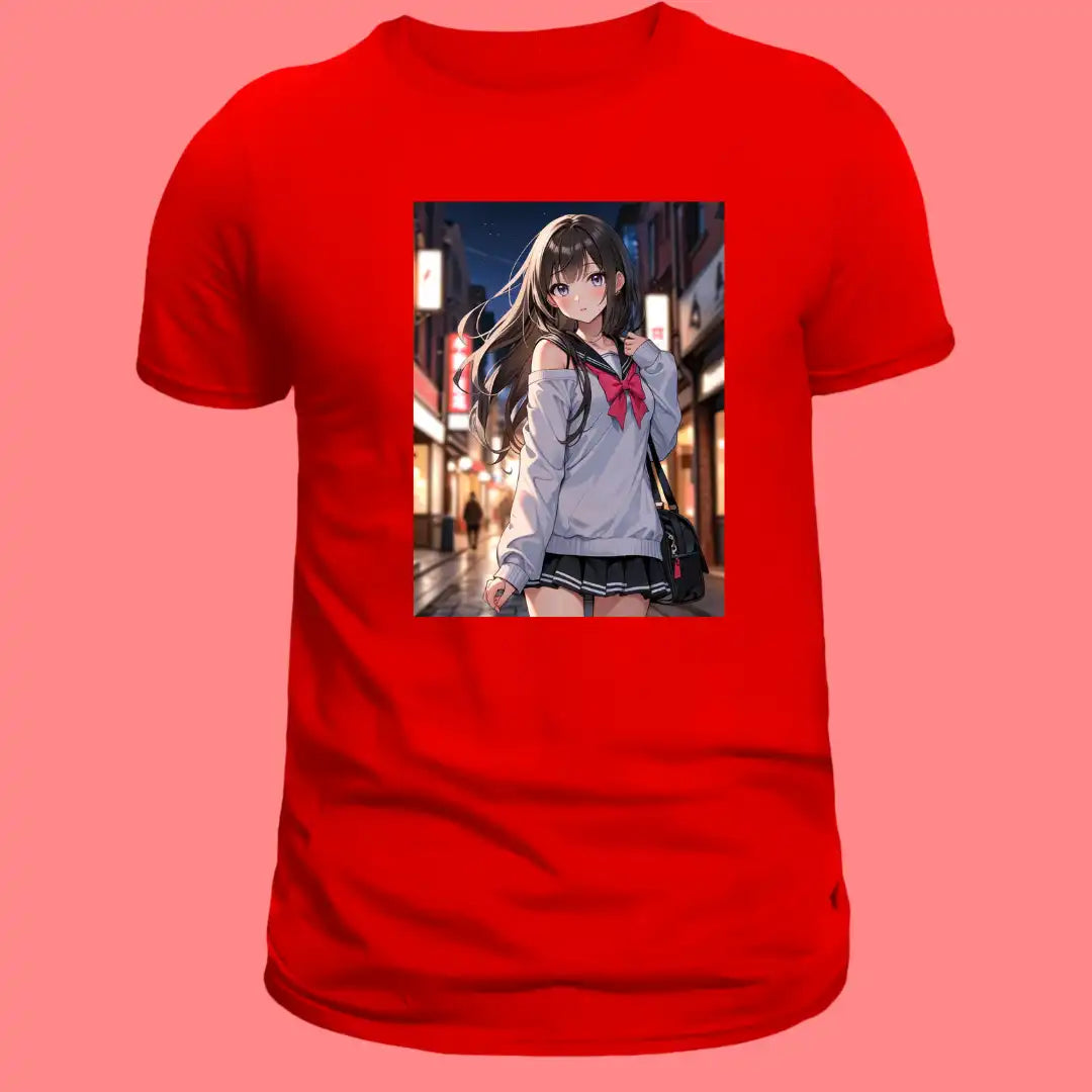 Aesthetic Anime Girl T-Shirt in Red