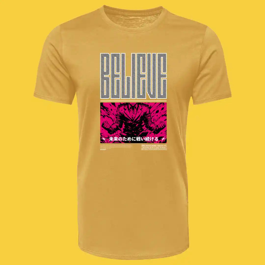 Believe Warrior Anime T-Shirt in Gold