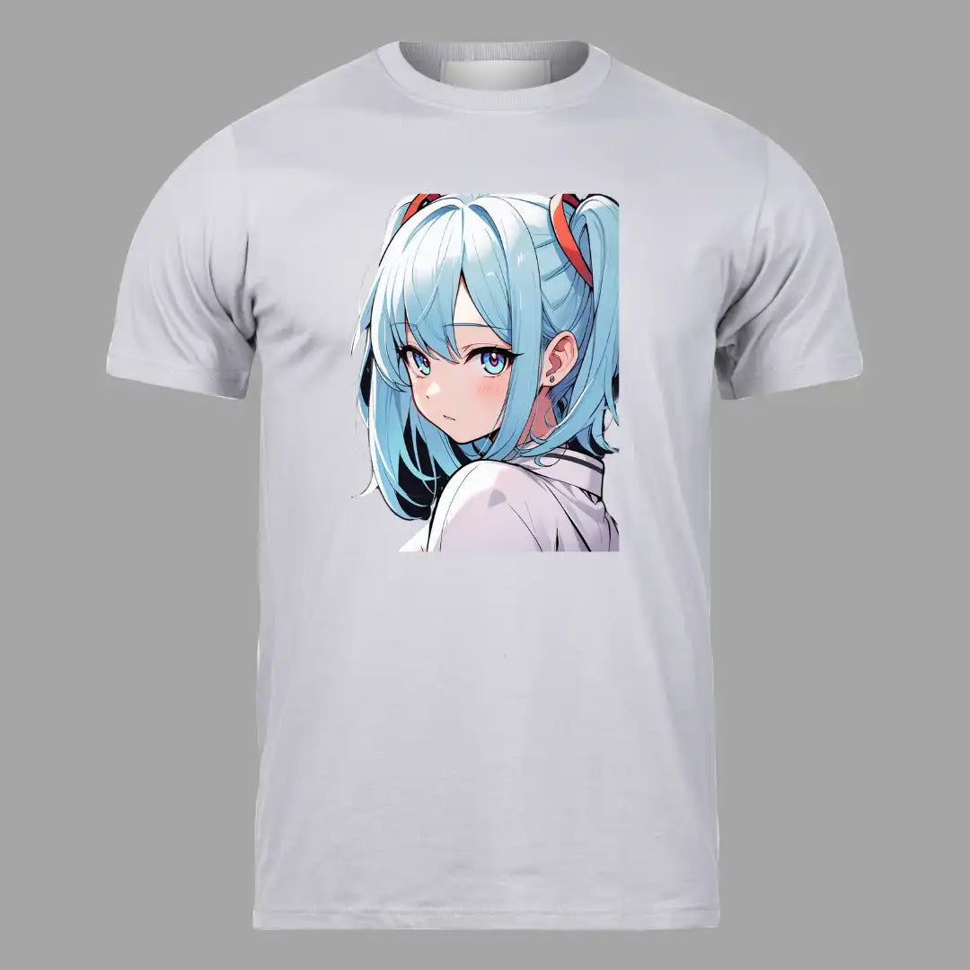 Blue Aura Anime T-Shirt in Pastel Gray