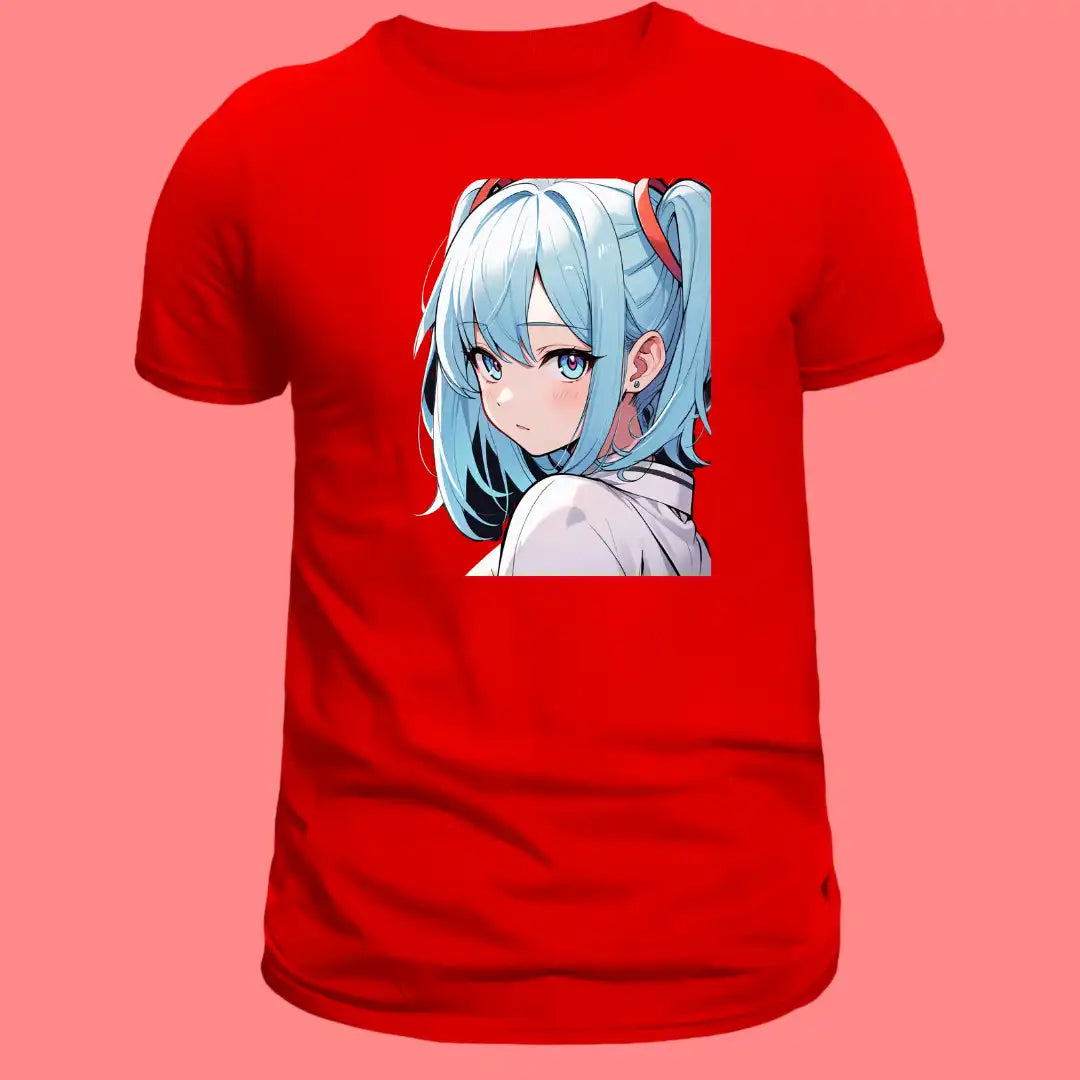 Blue Aura Anime T-Shirt in Red