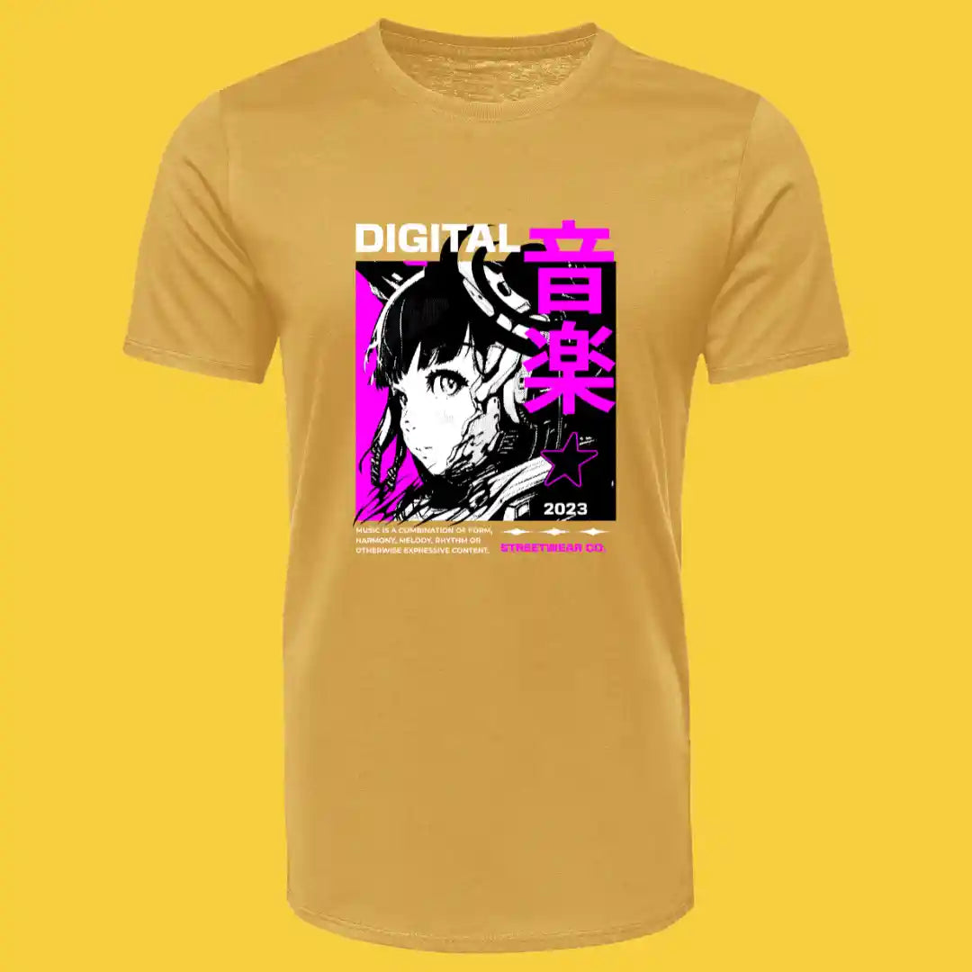 Cyber Neon Anime T-Shirt in Gold