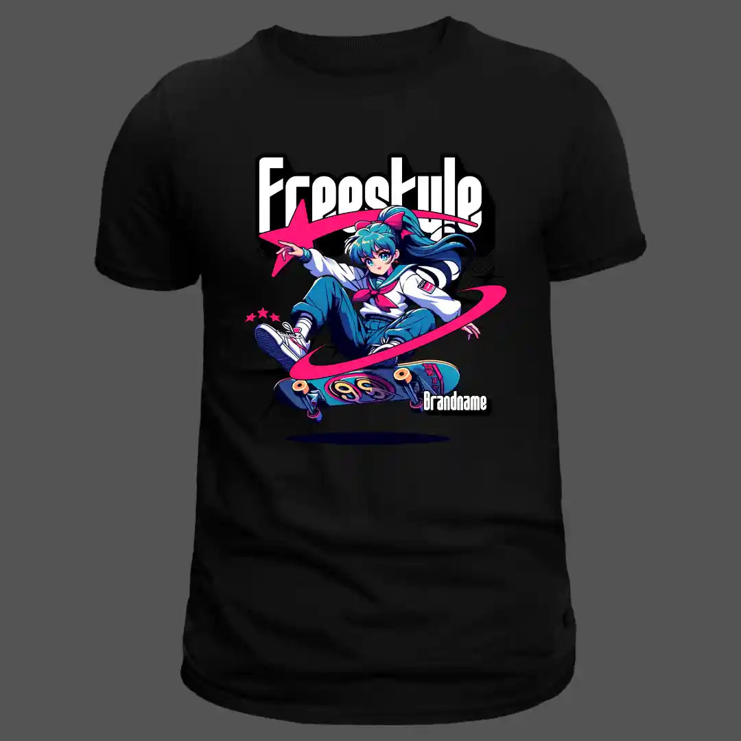 Freestyle Skater Anime T-Shirt in Black