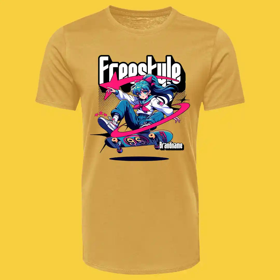 Freestyle Skater Anime T-Shirt in Gold