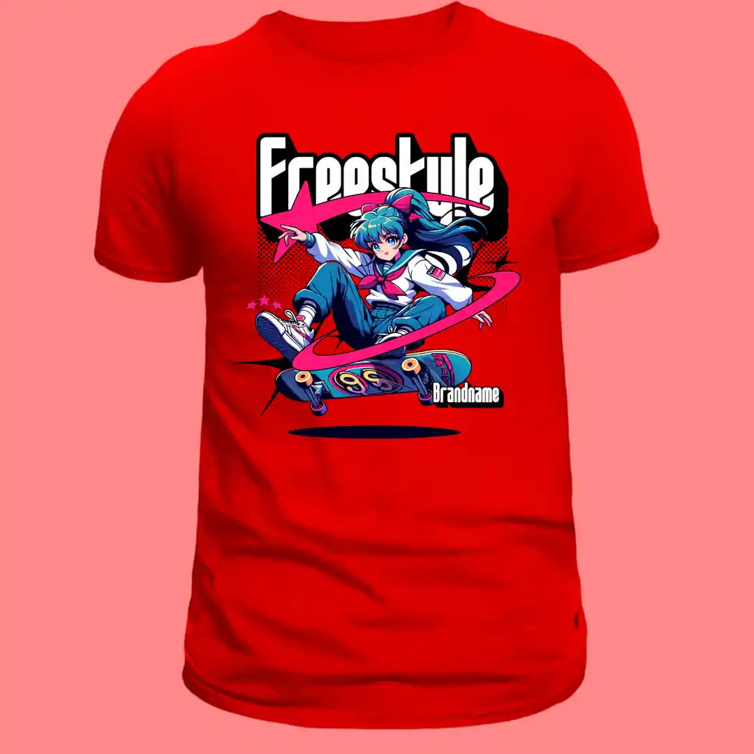 Freestyle Skater Anime T-Shirt in Red