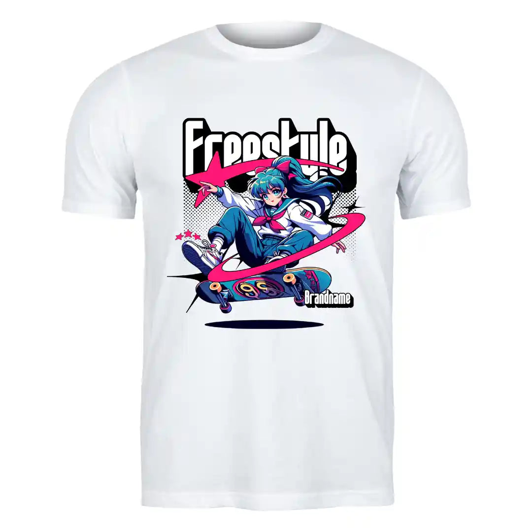 Freestyle Skater Anime T-Shirt in White