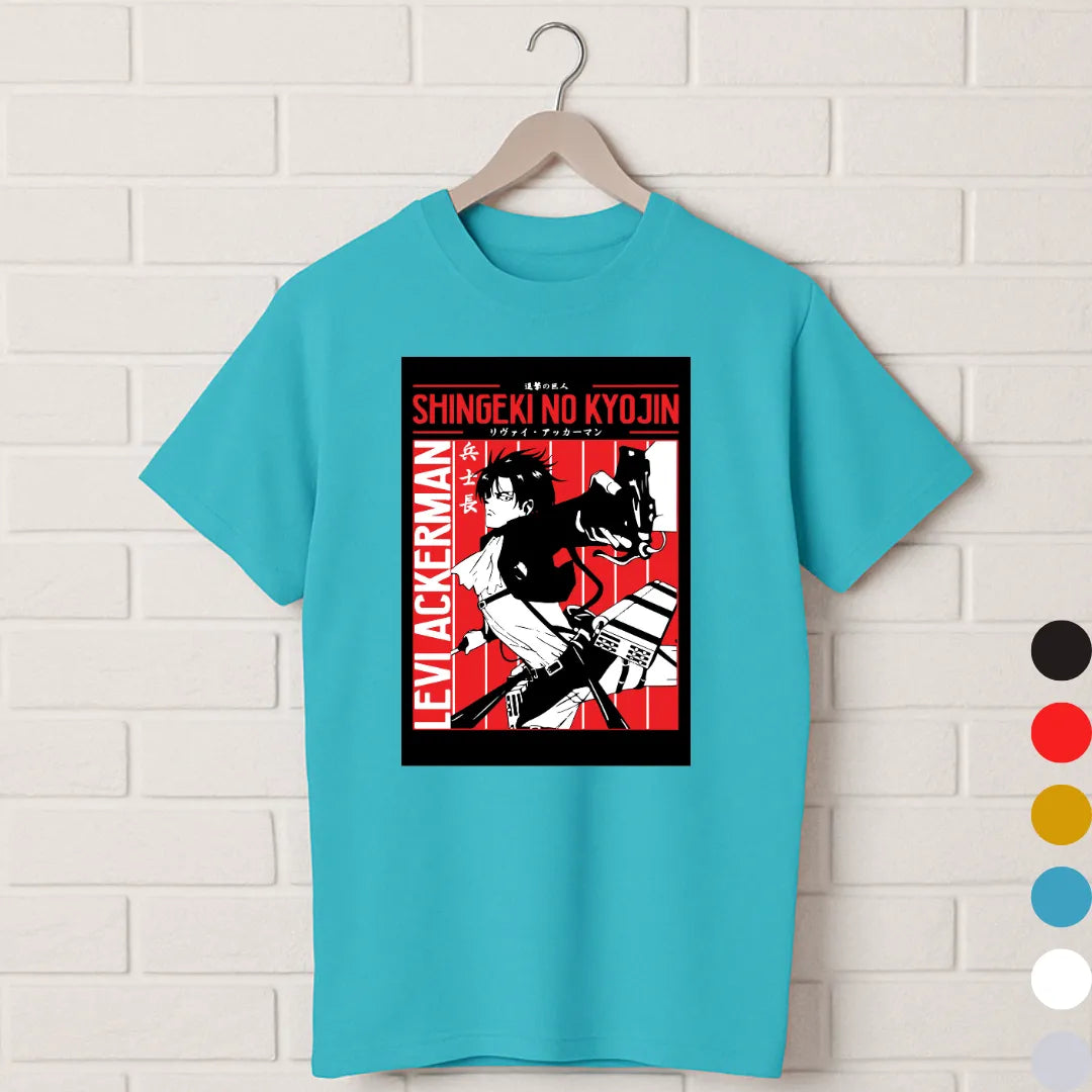Levi Ackerman Attack on Titan T-Shirt – Shingeki no Kyojin Anime Tee lightblue