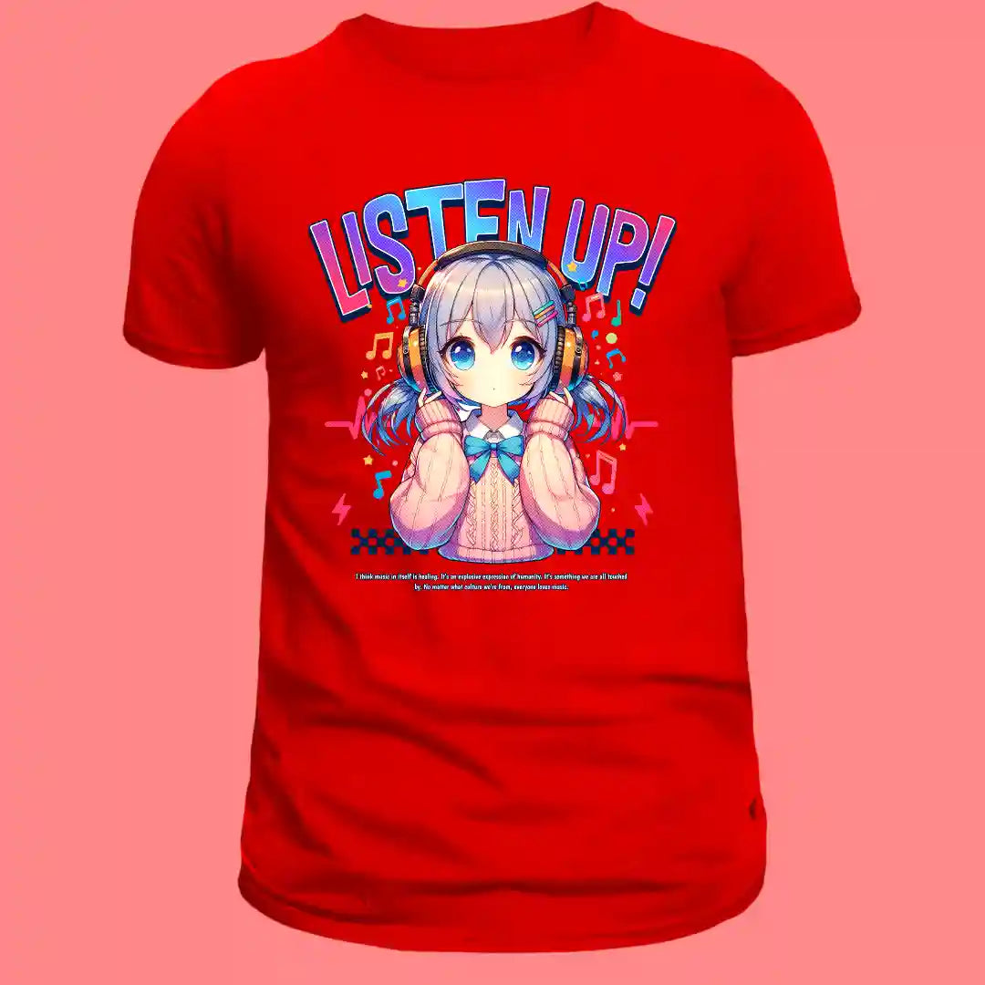 Listen Up Anime Music T Shirt in Red