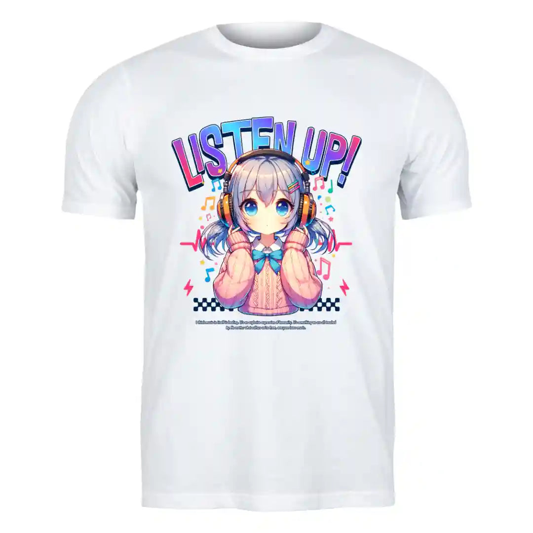 Listen Up Anime Music T Shirt in White