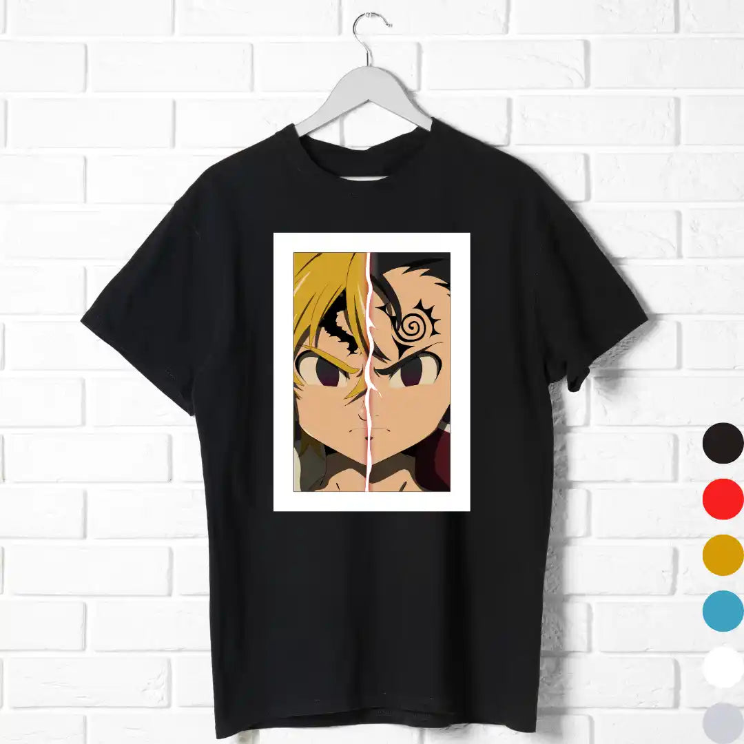 Meliodas Seven Deadly Sins T-Shirt – Demon Mode vs Hero Split Design black