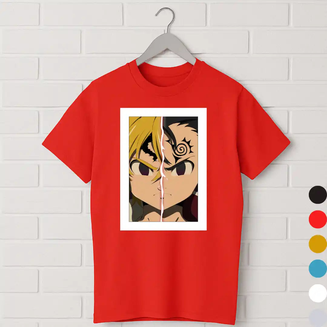 Meliodas Seven Deadly Sins T-Shirt – Demon Mode vs Hero Split Design red
