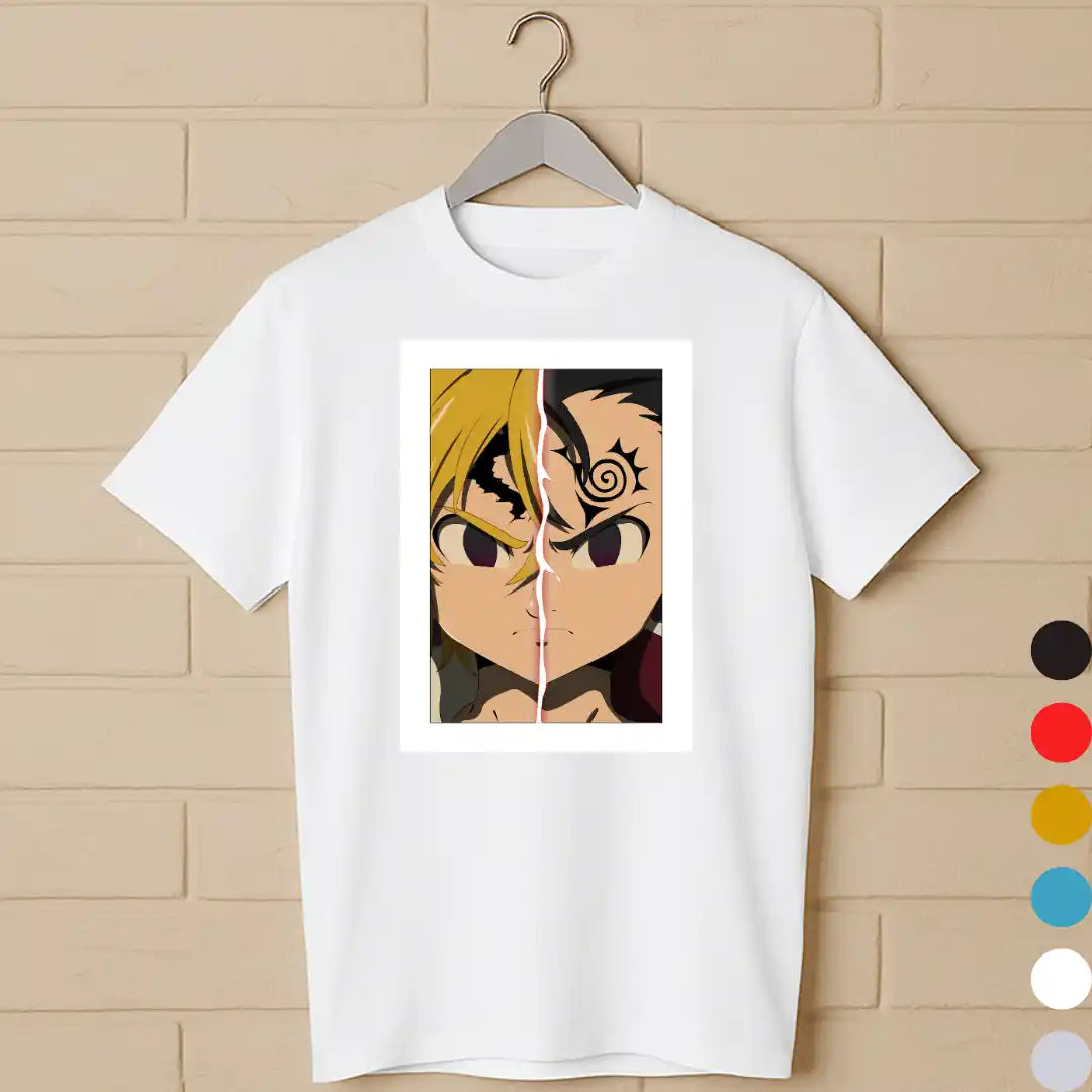 Meliodas Seven Deadly Sins T-Shirt – Demon Mode vs Hero Split Design white