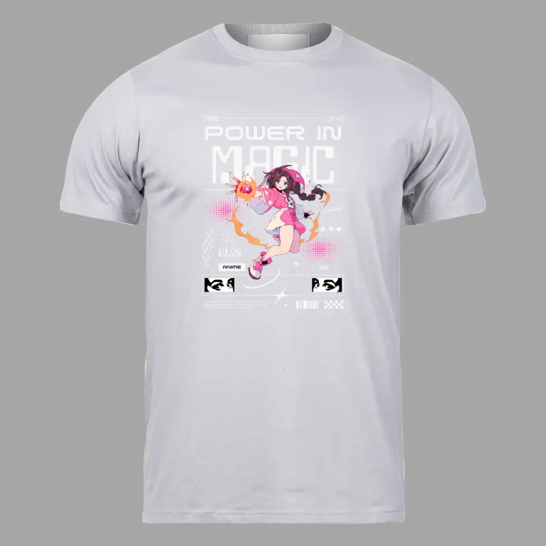 Mystic Energy Anime T-Shirt in Pastel Gray