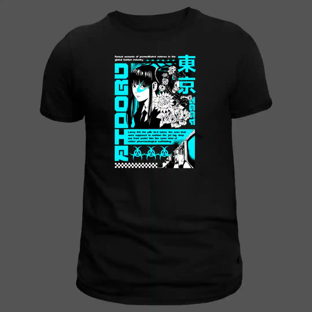 Neon Hacker Anime T-Shirt in Black