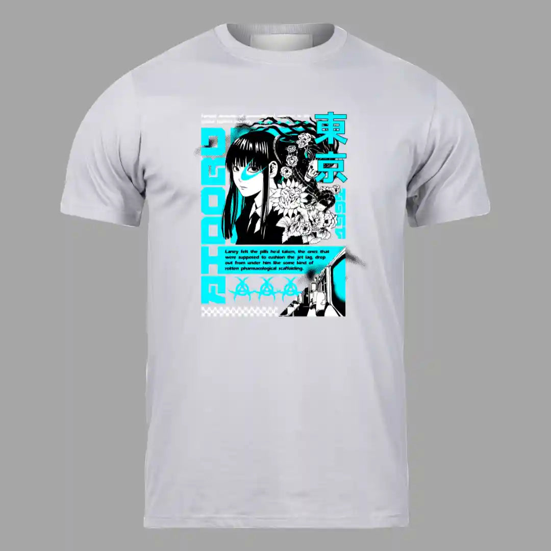 Neon Hacker Anime T-Shirt in Pastel Gray