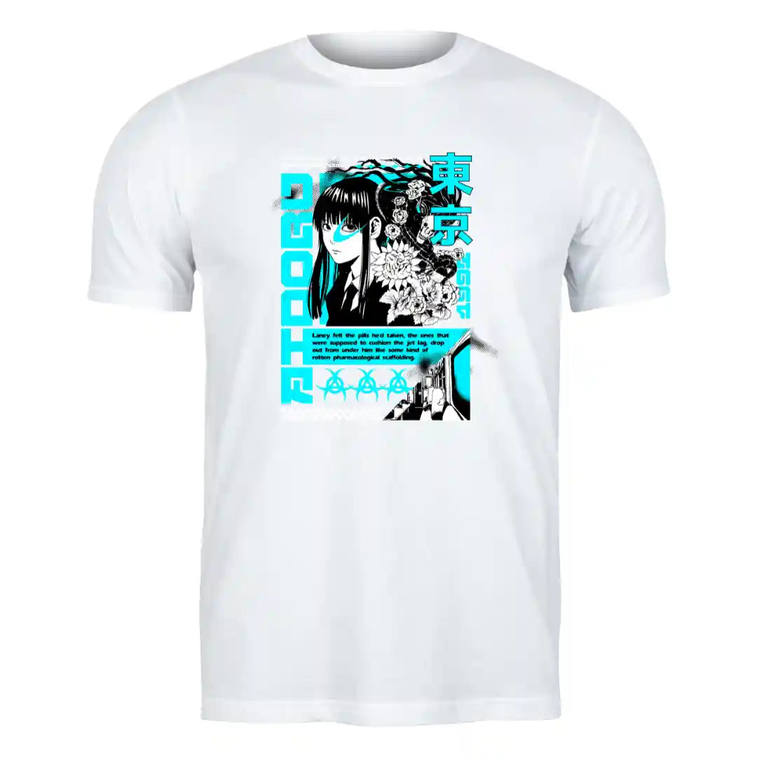 Neon Hacker Anime T-Shirt in Pastel White