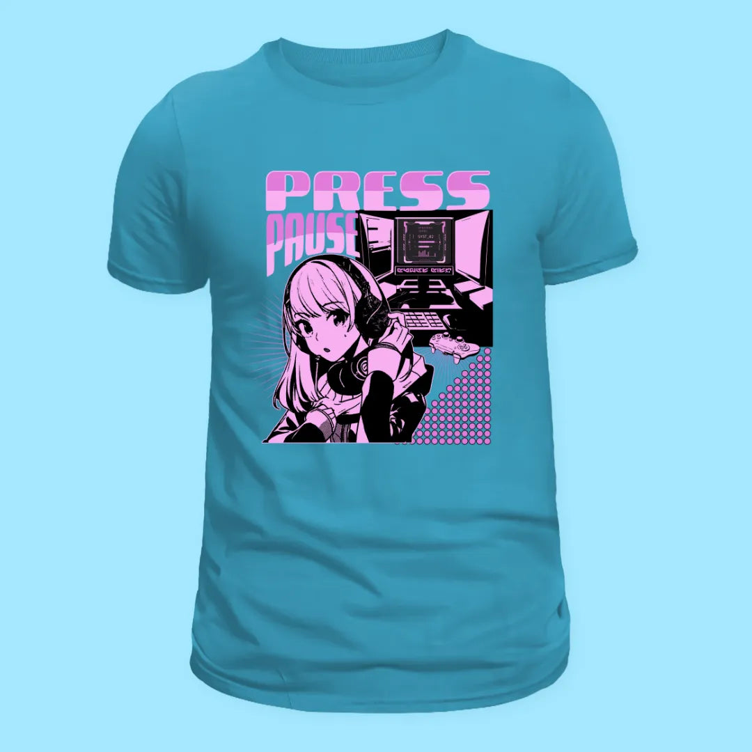 Press Pause Gamer Anime T-Shirt in Gray