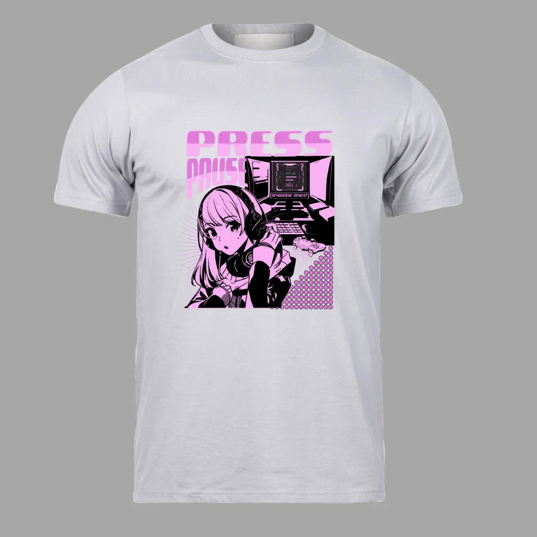 Press Pause Gamer Anime T-Shirt in Off-White